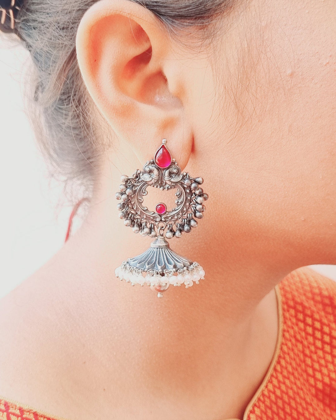 Sterling silver Jhumka, 925 Silver Jewelry, Wedding, Festival, Christmas, Gifts, Navarathri collections