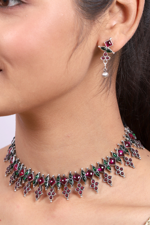 Kumudha Necklace - 925 oxidized silver