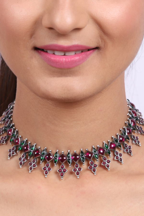 Kumudha Necklace - 925 oxidized silver