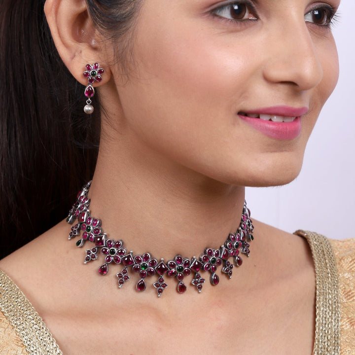 Kundavai Necklace - 925 oxidized silver