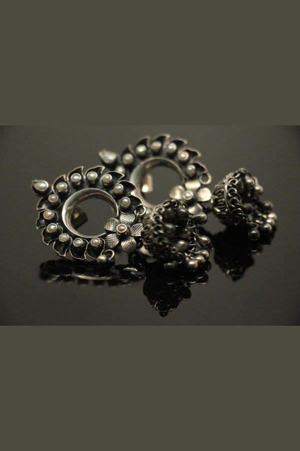 Laksika Jhumka - 925 oxidized silver