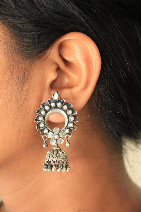 Laksika Jhumka - 925 oxidized silver