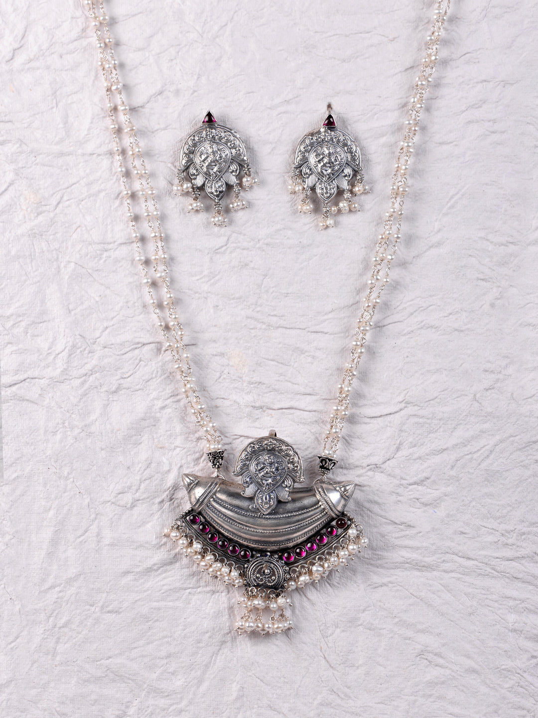 Lilavati Pearl Necklace - 925 oxidized silver