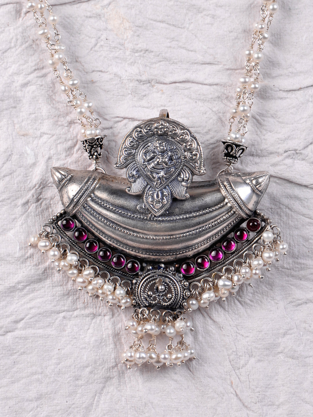 Lilavati Pearl Necklace - 925 oxidized silver