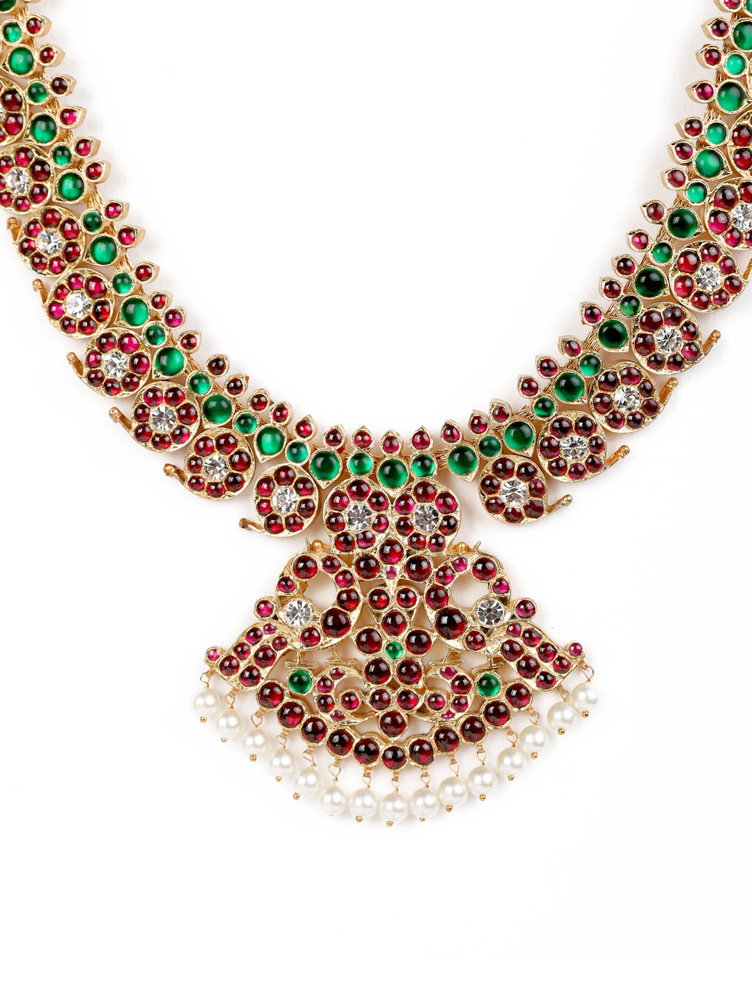 Long Mango Necklace - 925 silver (24 ct gold polish) - Bharatanatyam Haram