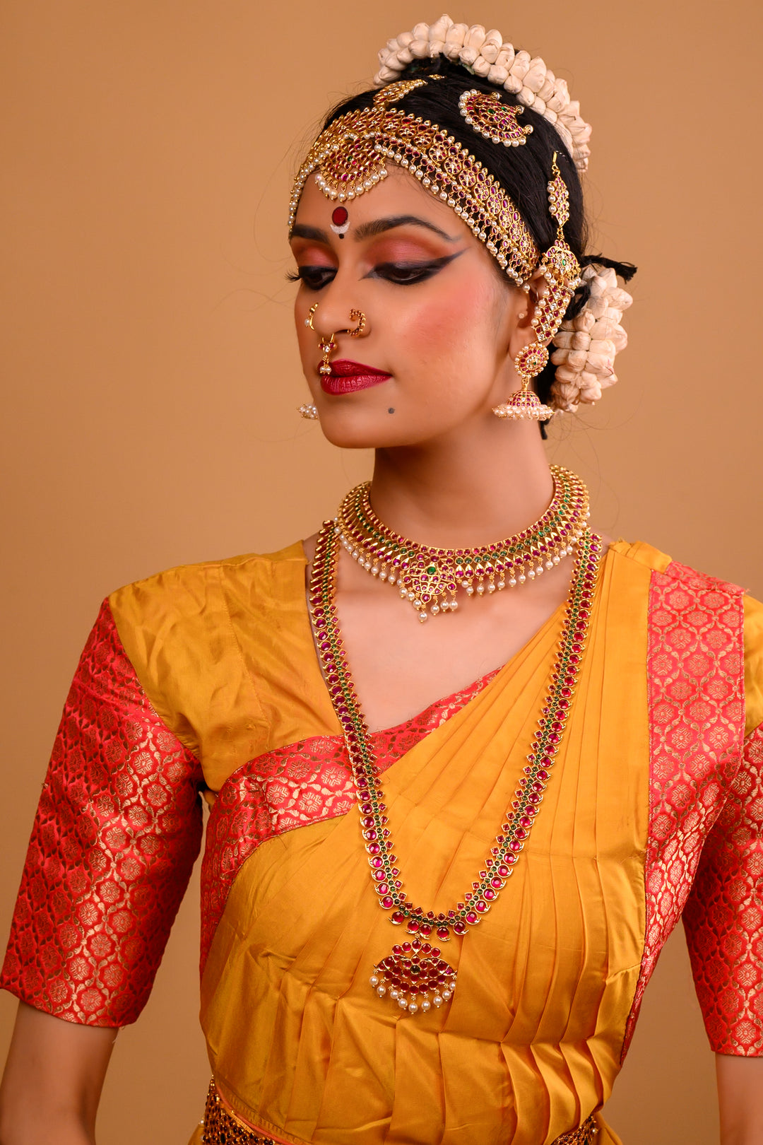 Long haram mango necklace - 925 silver (24 ct Gold polish ) - Bharatanatyam necklace - Dance jewelry