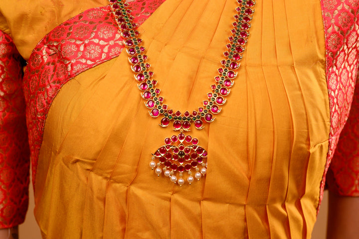 Long haram mango necklace - 925 silver (24 ct Gold polish ) - Bharatanatyam necklace - Dance jewelry