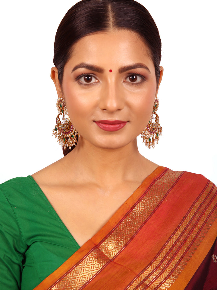 Lotus Chaandbali Earring - 925 silver gold polish