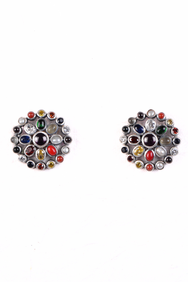 Mahika Navarathna Peacock Necklace - 925 oxidized silver