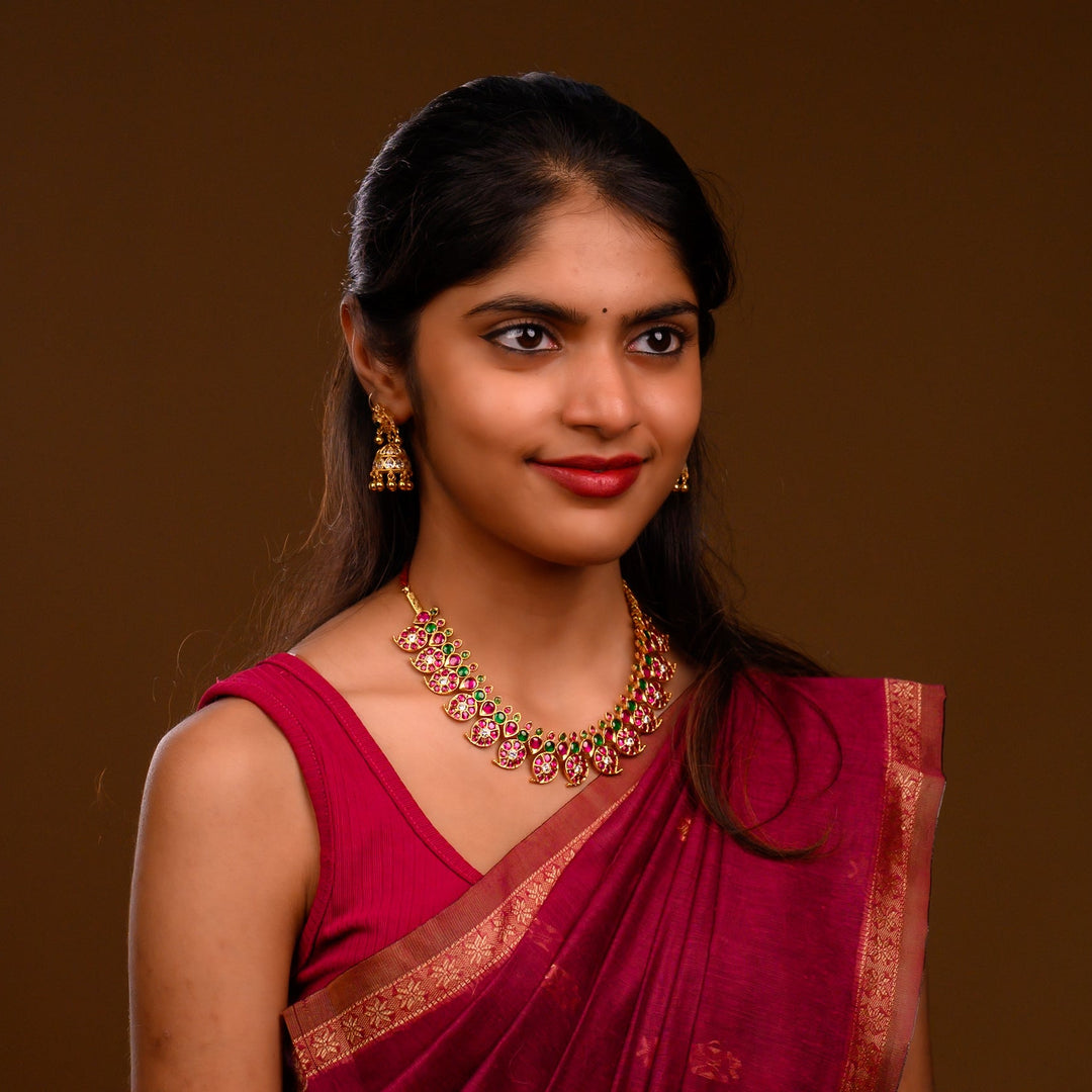 Shubam Mango Necklace - 925 silver (24 ct gold polish) - Bharatanatyam necklace