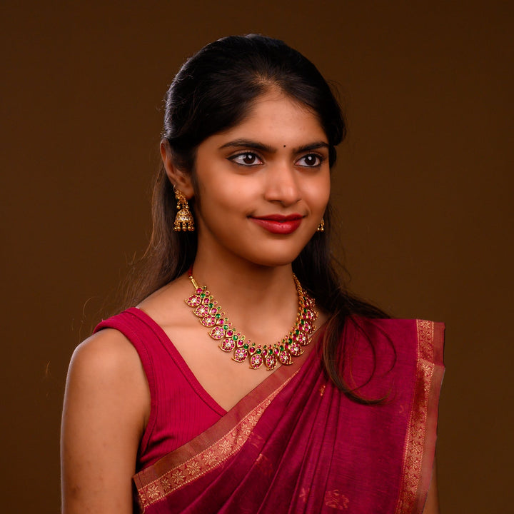 Shubam Mango Necklace - 925 silver (24 ct gold polish) - Bharatanatyam necklace