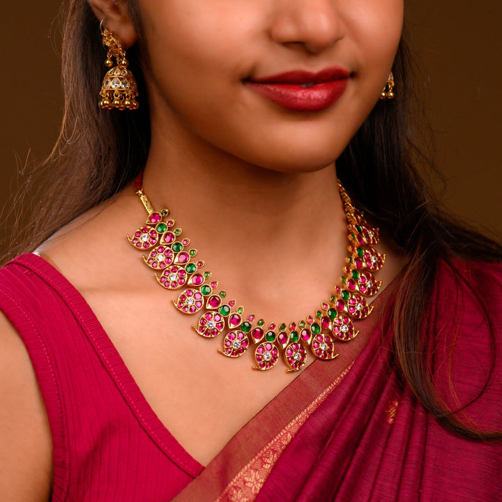 Shubam Mango Necklace - 925 silver (24 ct gold polish) - Bharatanatyam necklace