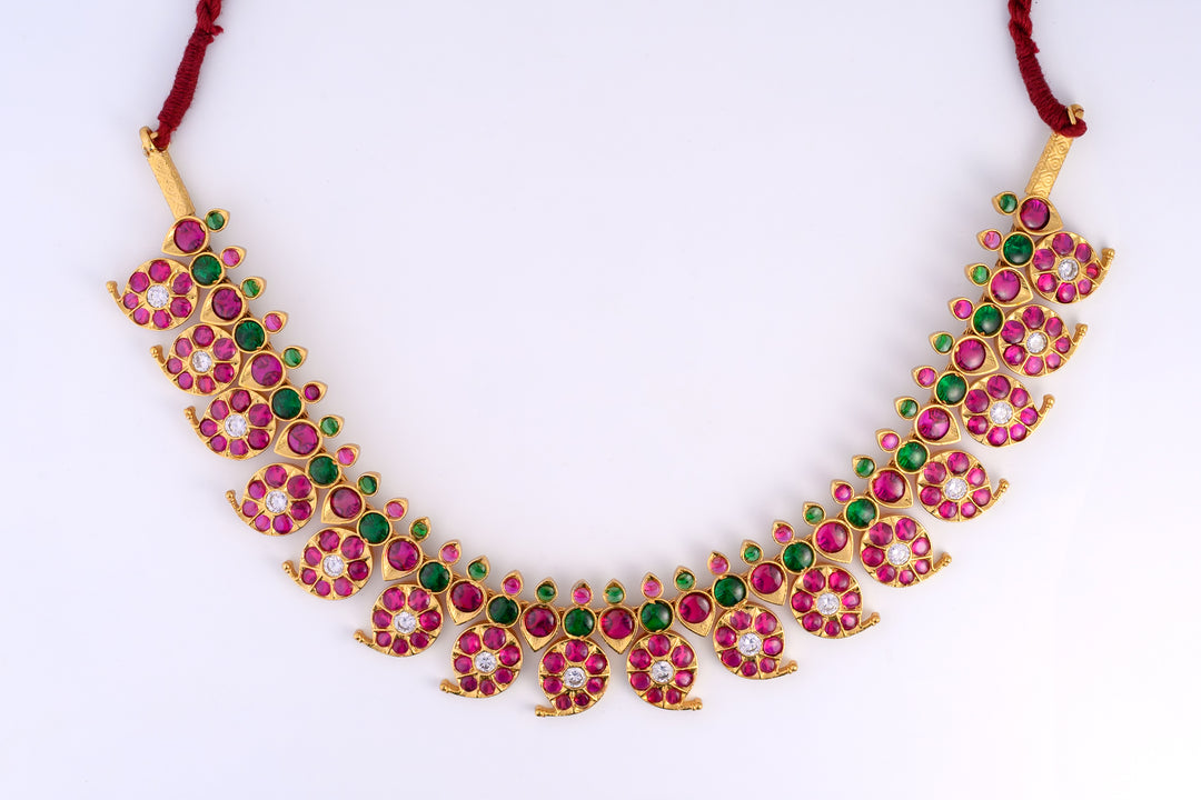 Shubam Mango Necklace - 925 silver (24 ct gold polish) - Bharatanatyam necklace