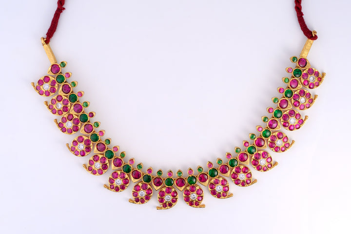 Shubam Mango Necklace - 925 silver (24 ct gold polish) - Bharatanatyam necklace