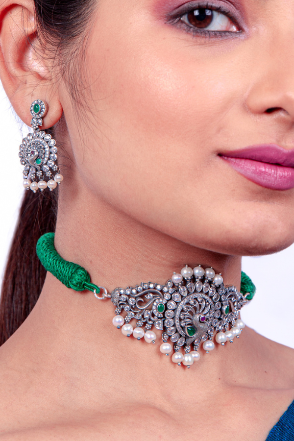 Mayil Necklace - 925 oxidized silver