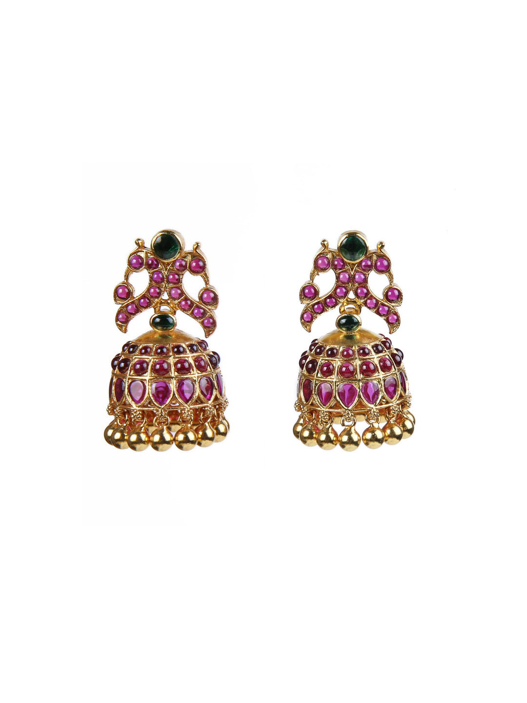 Mayur Red Jhumka Earring - 925 silver gold polish