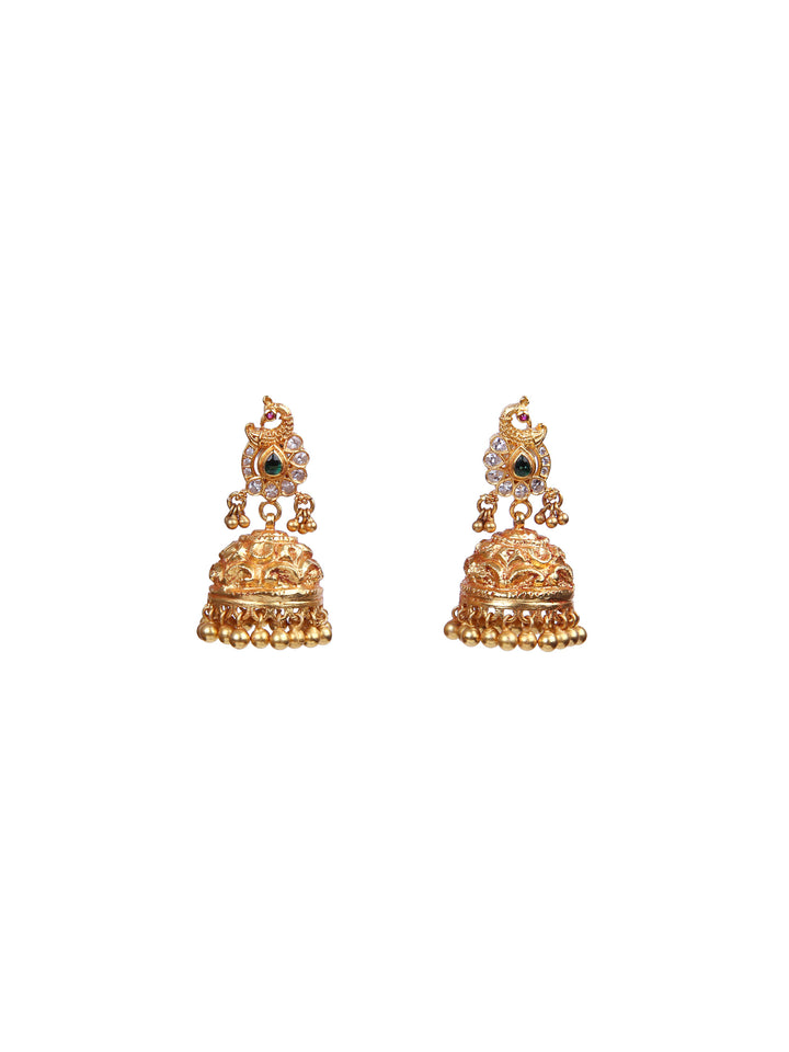 Mayura Jhumka earring - 925 silver gold polish