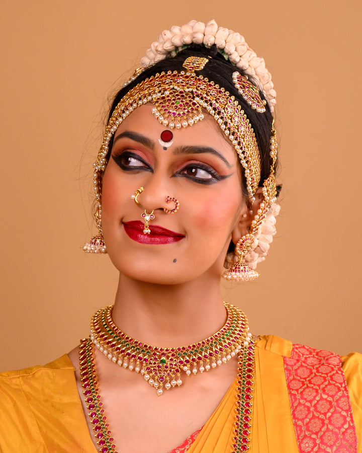 Bharatanatyam Short Necklace - 925 silver (24 ct Gold polish) dance jewelry