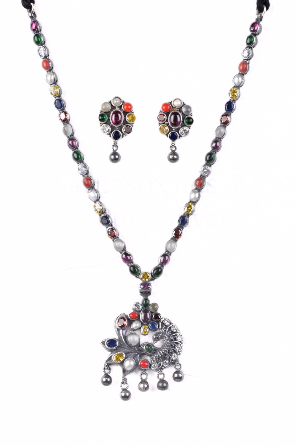 Nainika Navarathna Necklace - 925 oxidized silver