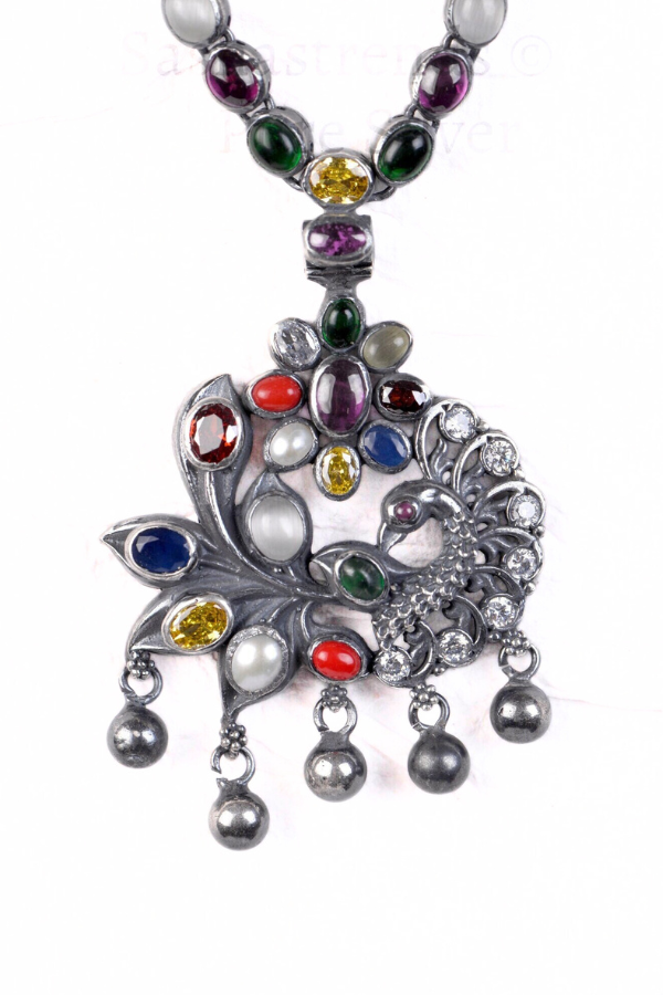 Nainika Navarathna Necklace - 925 oxidized silver