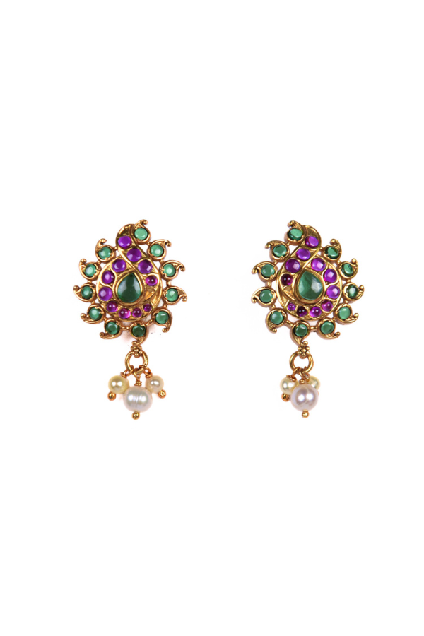 Pair of ornate earrings with gemstones and pearls 