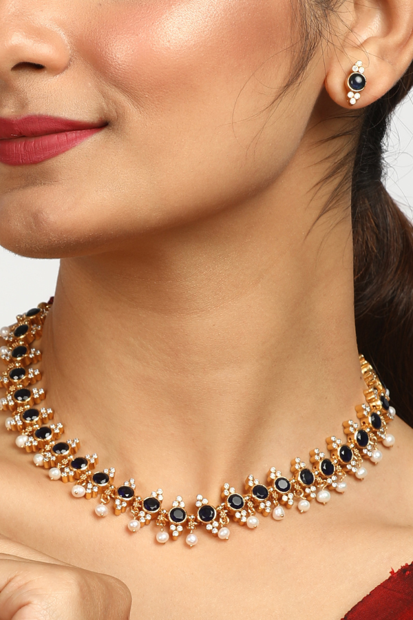Niroopa Necklace - 925 silver gold polish
