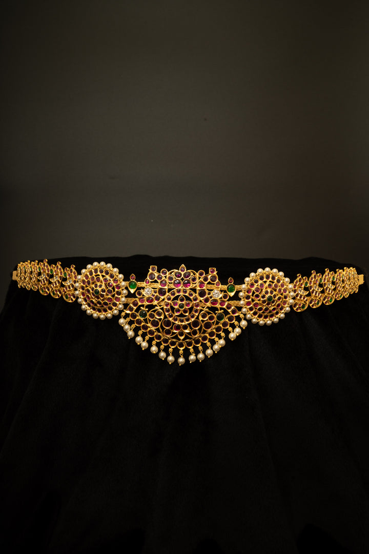Bharatanatyam Peacock Oddiyanam – 925 Silver Gold Polish
