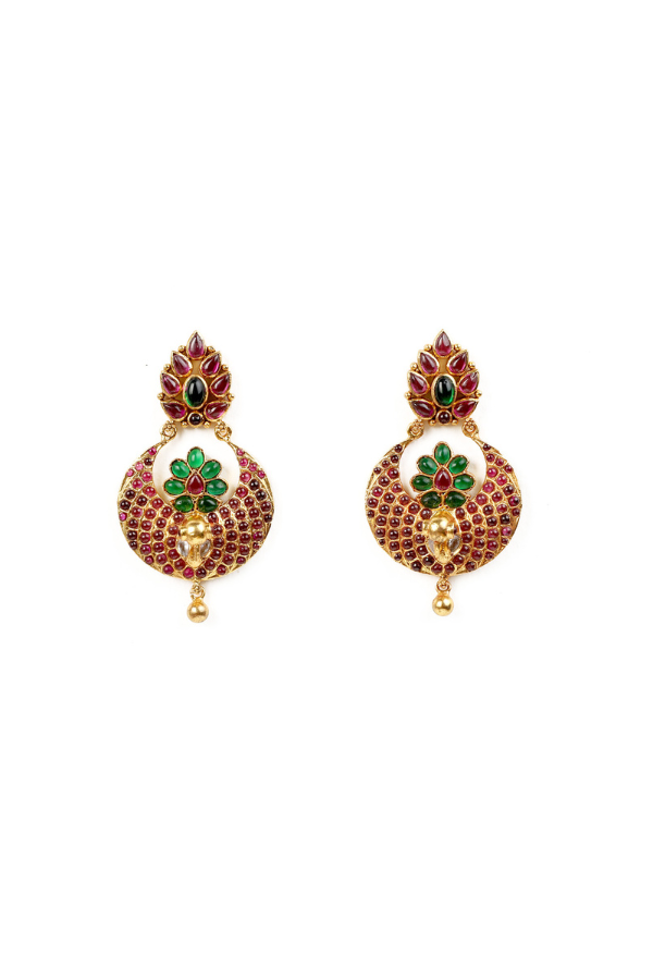 Peacock Chandbali pendant and earring - 925 silver gold polish