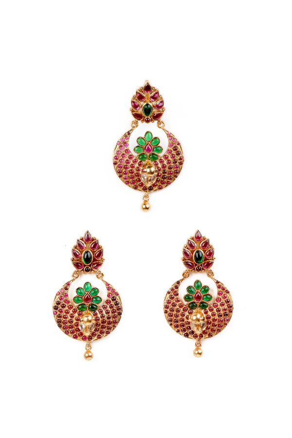 Peacock Chandbali pendant and earring - 925 silver gold polish