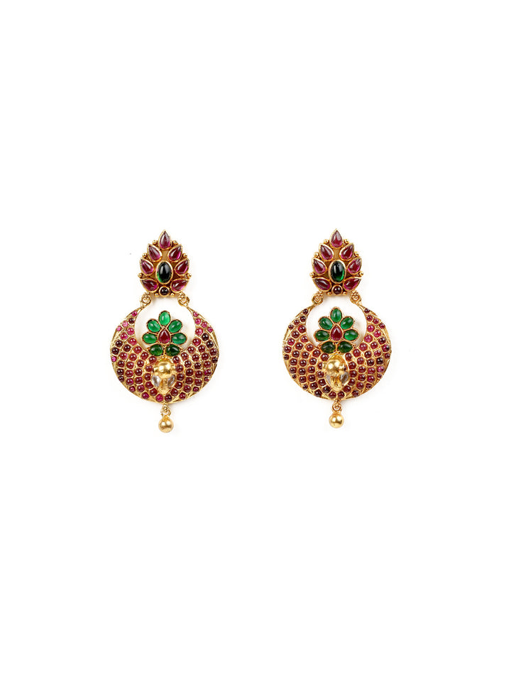 Peacock Chandbali pendant and earring - 925 silver gold polish