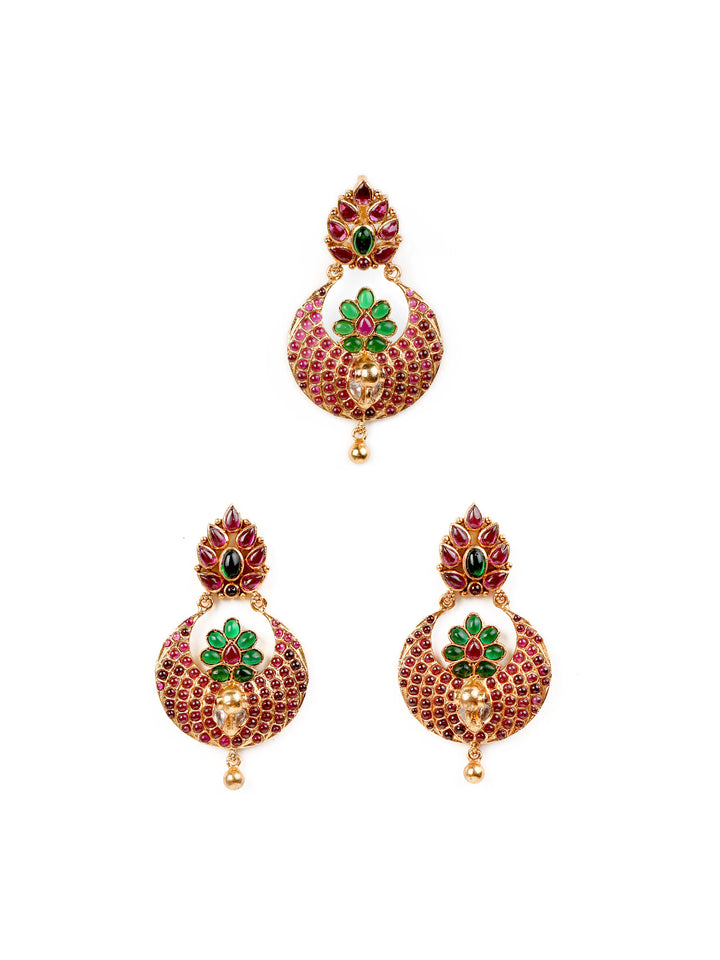 Peacock Chandbali pendant and earring - 925 silver gold polish