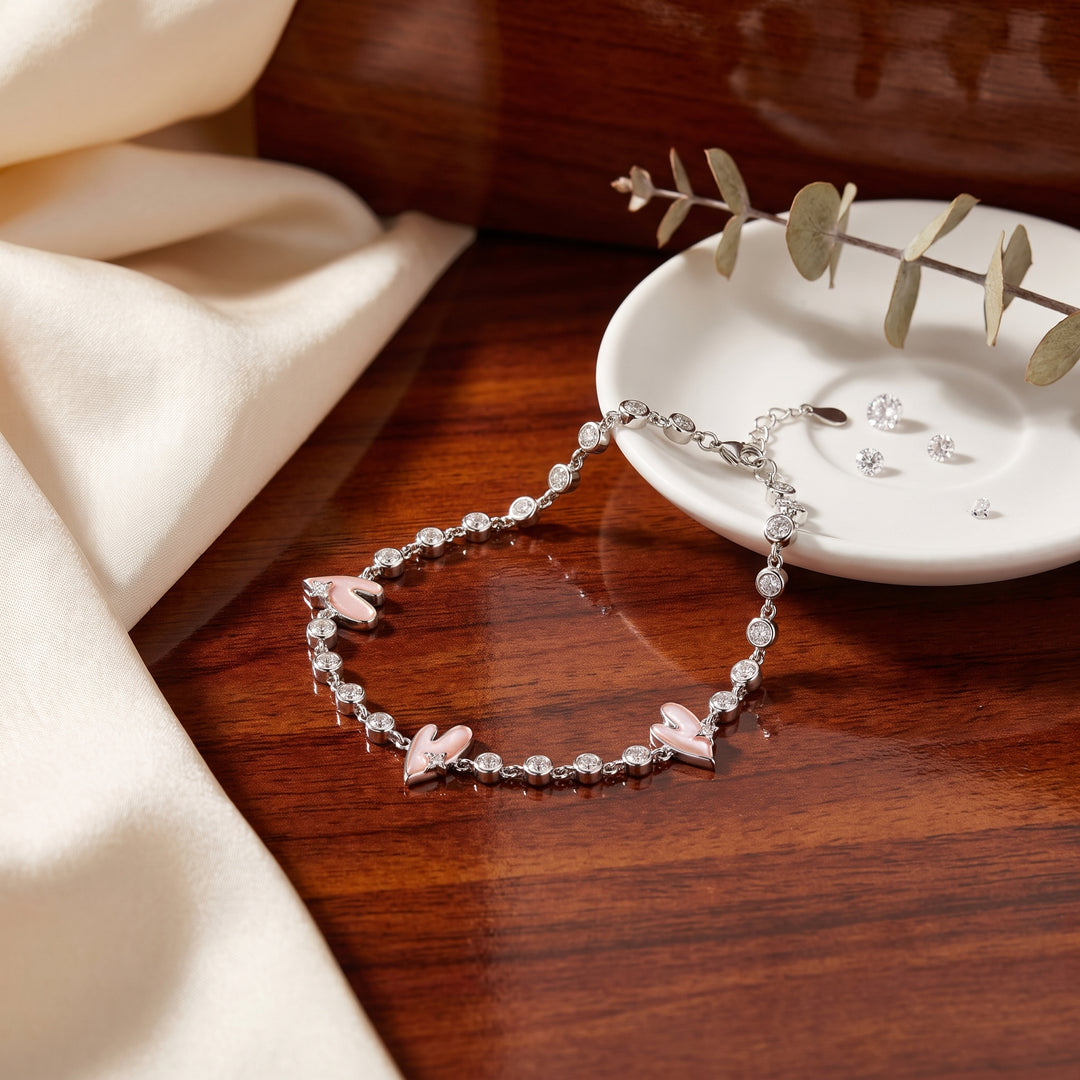 Pink Heart Silver Bracelet