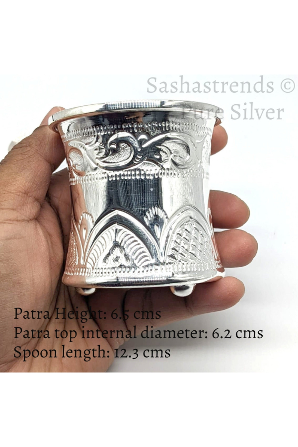 Pure Silver Panchapatra set - 925 silver gift items- pooja items for home, return gift for Navaratri & housewarming