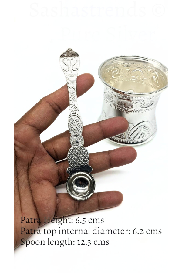 Pure Silver Panchapatra set - 925 silver gift items- pooja items for home, return gift for Navaratri & housewarming