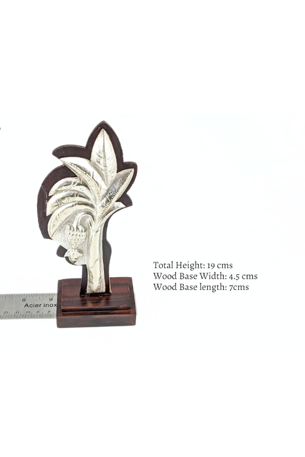 Pure silver banana tree decor stuck on a wooden base - pure silver gift items- silver return gift for navarathri, wedding and housewarming