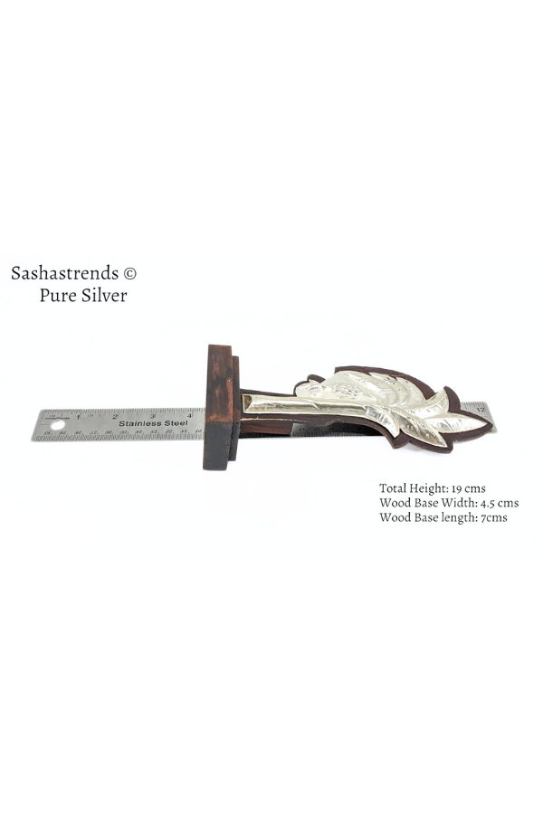 Pure silver banana tree decor stuck on a wooden base - pure silver gift items- silver return gift for navarathri, wedding and housewarming