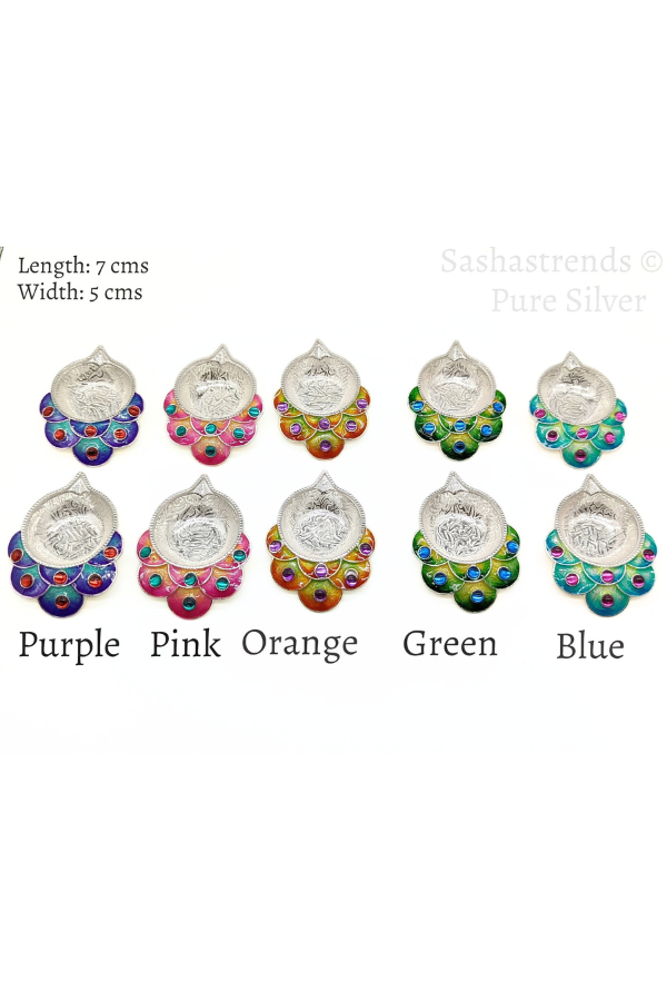 Pure silver diya - 925 silver Peacock style diya- 925 silver gift items - silver return gift for Navratri & housewarming