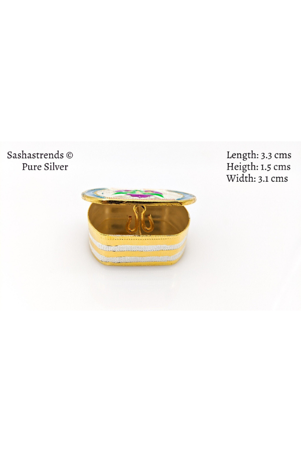 Pure silver flower enamel kumkum box with 2 partition- pure silver gift items-pooja items for home,return gift for navarathri, &housewarming