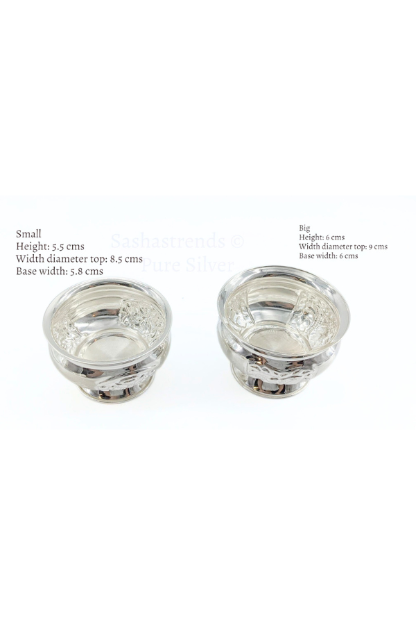 Pure silver flower engraved bowl with base stand -gift items- silver pooja items for home, return gift for navarathri,wedding & housewarming