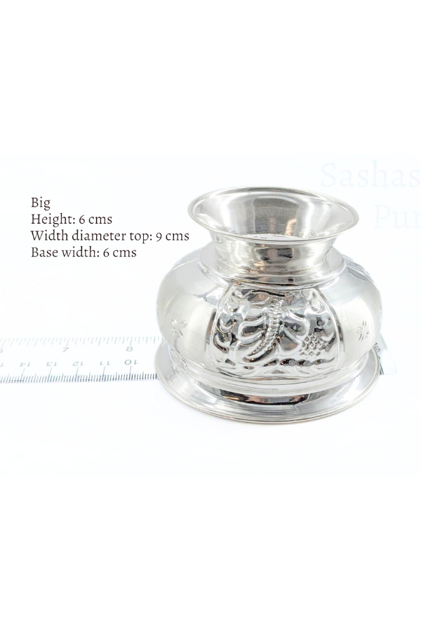 Pure silver flower engraved bowl with base stand -gift items- silver pooja items for home, return gift for navarathri,wedding & housewarming