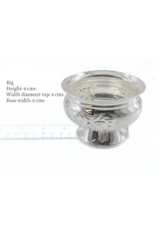 Pure silver flower engraved bowl with base stand -gift items- silver pooja items for home, return gift for navarathri,wedding & housewarming