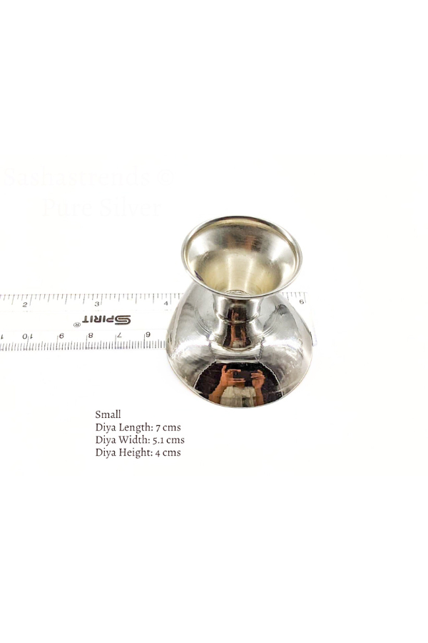 Pure silver matt & shiny blend diya -silver gift items- silver pooja items for home, return gift for navarathri, wedding, and housewarming