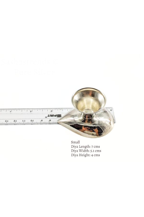 Pure silver matt & shiny blend diya -silver gift items- silver pooja items for home, return gift for navarathri, wedding, and housewarming