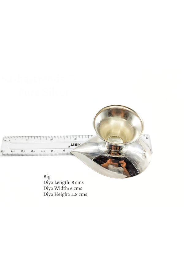 Pure silver matt & shiny blend diya -silver gift items- silver pooja items for home, return gift for navarathri, wedding, and housewarming