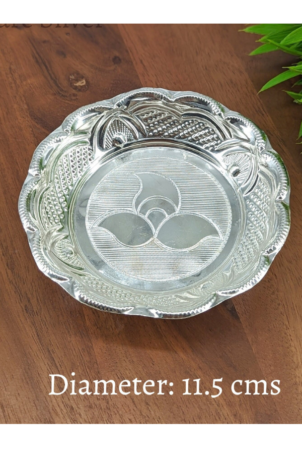 Pure silver plate -11.5 cms diameter- Silver pooja plate - pooja items for home, return gift for navarathri, wedding & housewarming