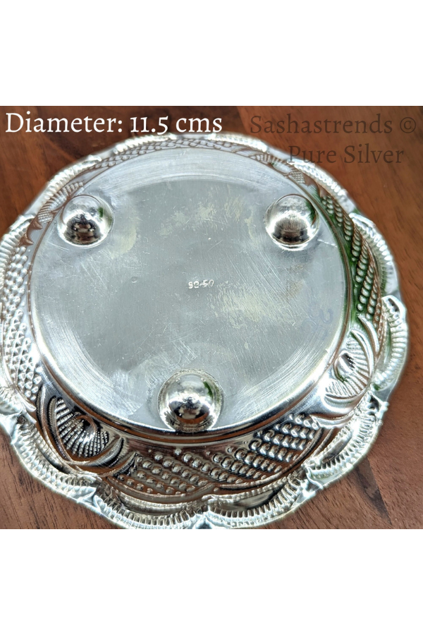 Pure silver plate -11.5 cms diameter- Silver pooja plate - pooja items for home, return gift for navarathri, wedding & housewarming