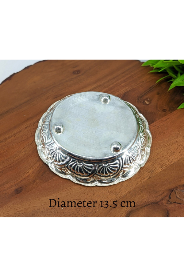 Pure silver plate -13.5 cms diameter- Silver pooja plate - pooja items for home, return gift for navarathri, wedding & housewarming