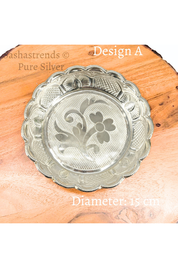 Pure silver plate -15 cms diameter- Silver pooja plate - pooja items for home, return gift for navarathri, wedding & housewarming