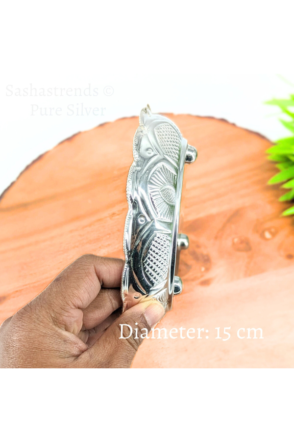 Pure silver plate -15 cms diameter- Silver pooja plate - pooja items for home, return gift for navarathri, wedding & housewarming