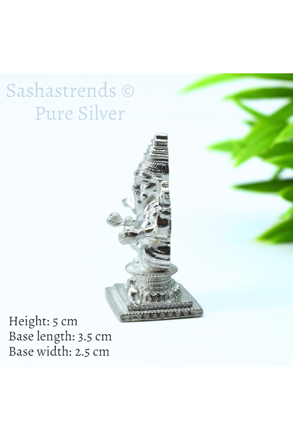 Pure silver statue - 925 silver hollow Ganesha idol seated on Peeta- 925 silver gift items - silver return gift for Navratri & housewarming